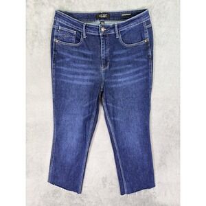 Judy Blue Jeans Womens 15/32 Blue Dark Wash High Rise Cropped Straight Raw Hem